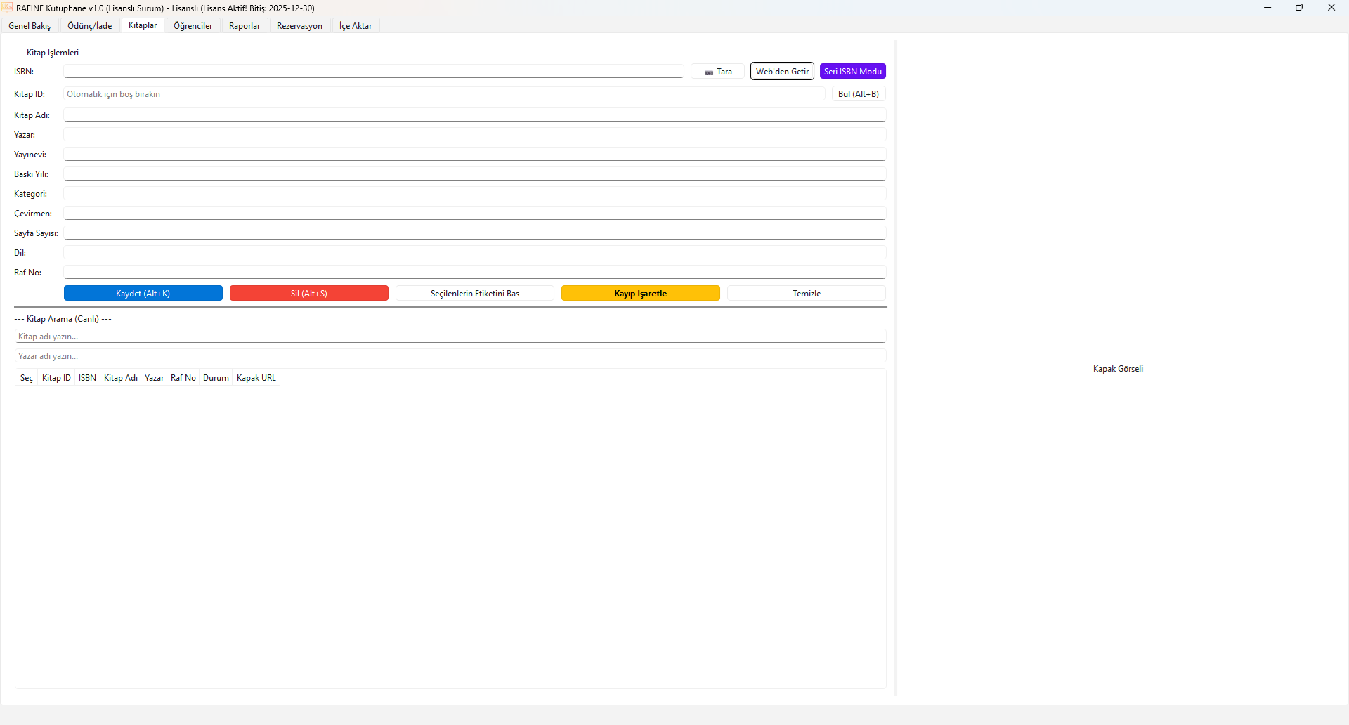 Detaylı Kitap Kayıt Ekranı