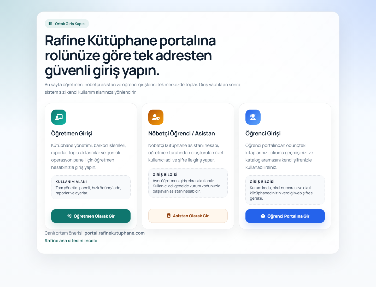 Rafine Cloud ortak giriş kapısı
