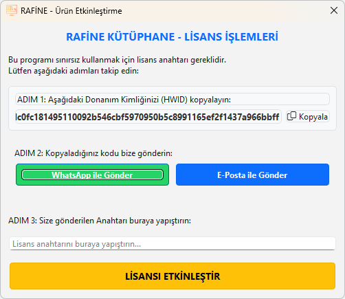 Kurulum ve Lisans Ekranı