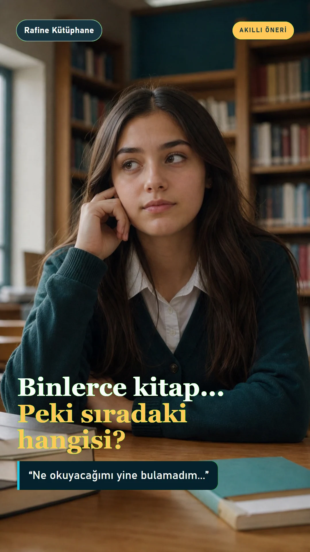 Binlerce kitap, peki sıradaki hangisi başlıklı Rafine Kütüphane akıllı öneri video kapağı
